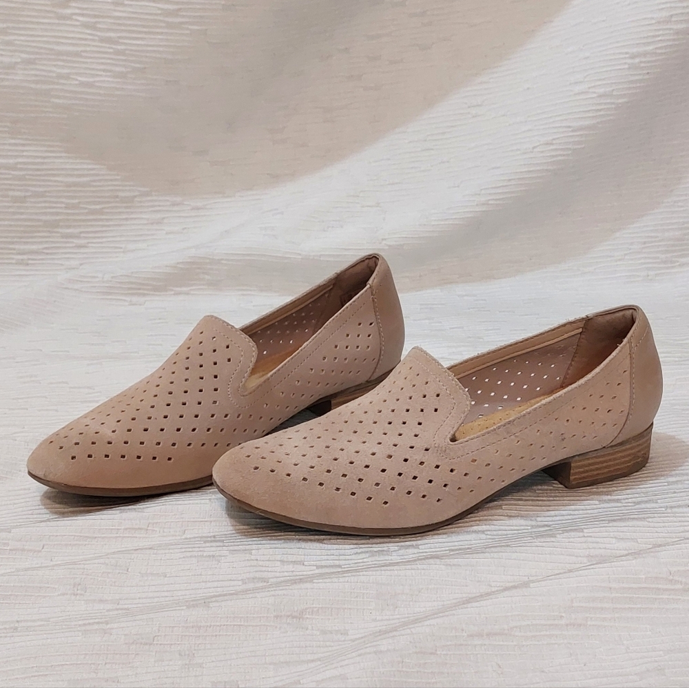 Clarks Taupe Perforated Slip-On Loafers Size 9